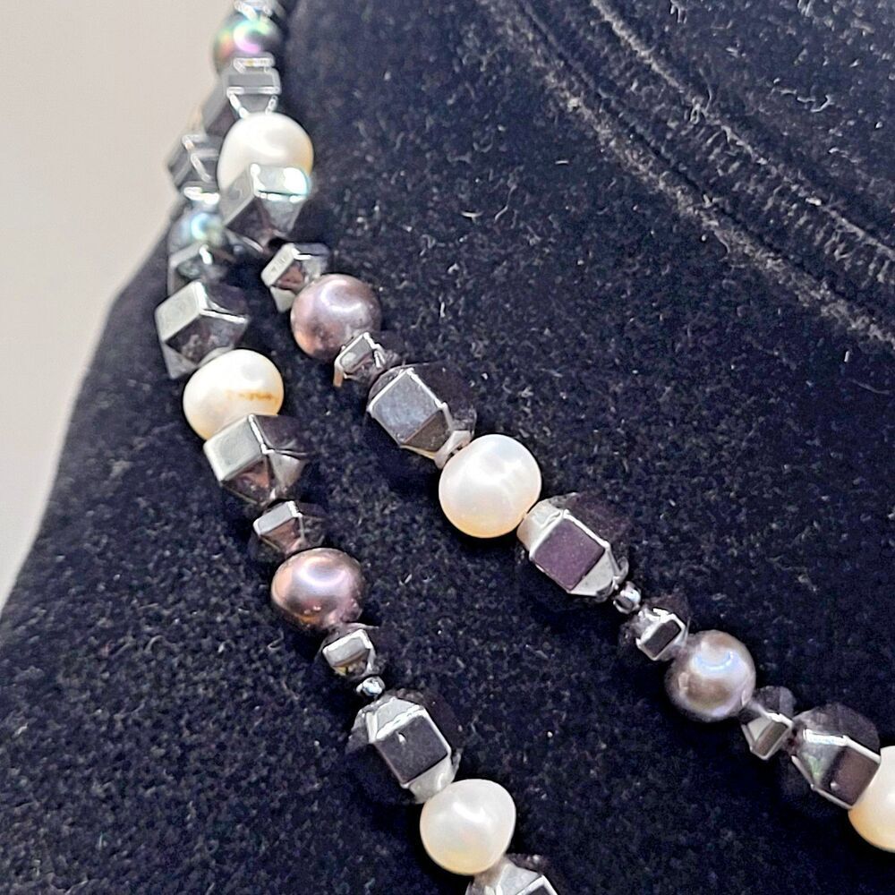 Artisan Hematite Tahitian Pearl Necklace 32.5in